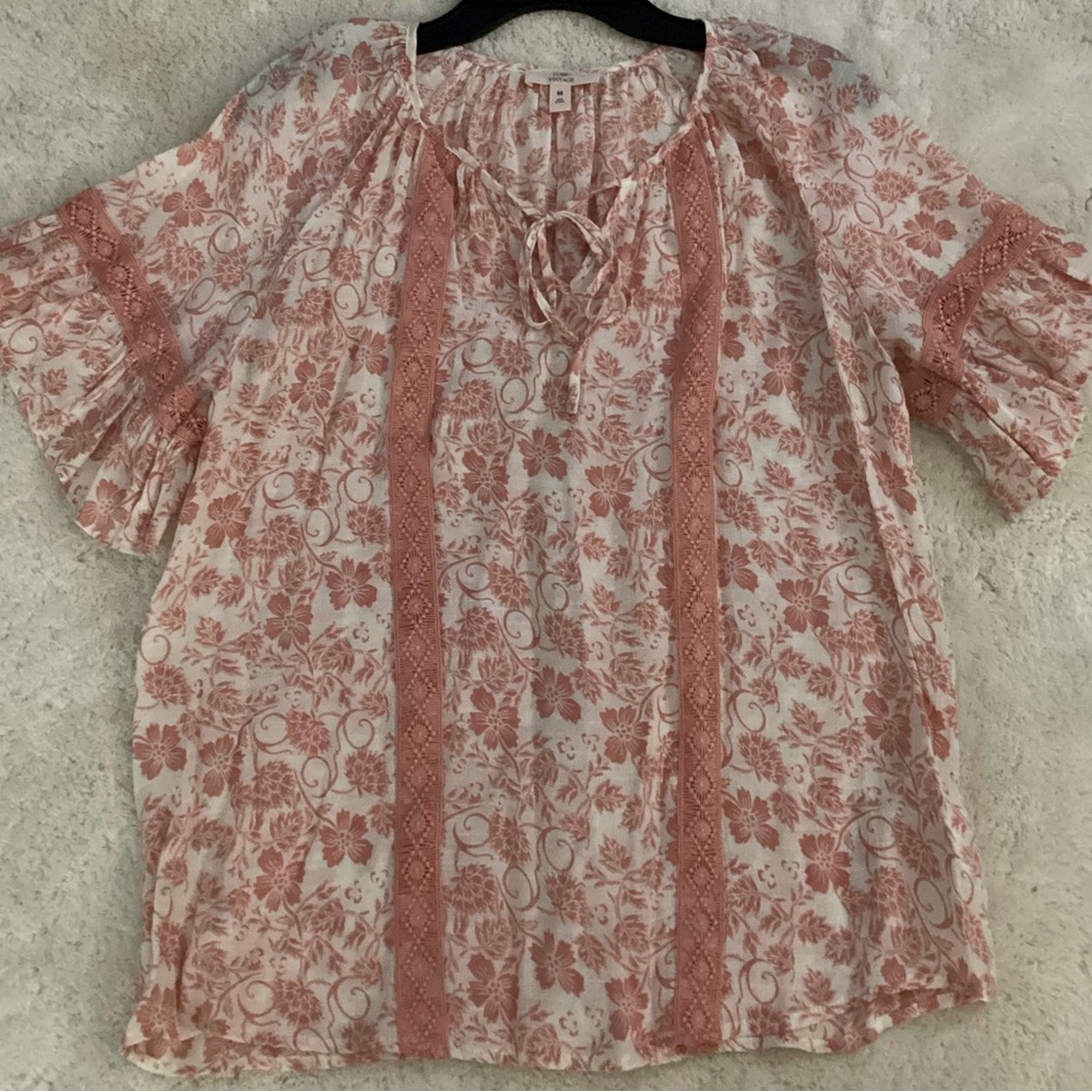Como Vintage Ladies Blouse Blush Floral Size Medium Career Wear